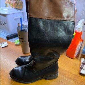 Black and Brown Knee-High Boots